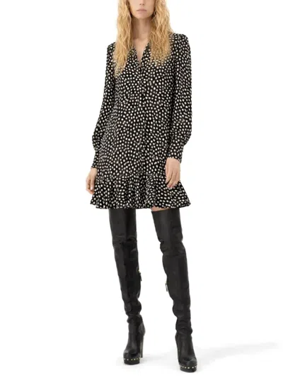 Chloé Dots-print Silk Jacquard Capelet Long-sleeve Mini Dress In Black