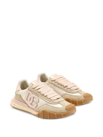 Dolce & Gabbana Dg Athletic Sneakers In Ivory And Pink Fabric And Leather In Multi