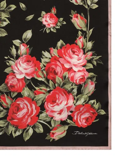 Dolce & Gabbana 90x90 Cm Silk Twill Scarf With A Rose Bouquet Print In Animal Print