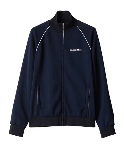Miu Miu Technical Jersey Blouson Jacket In Blue