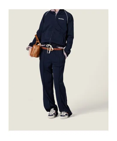 Miu Miu Technical Jersey Blouson Jacket In Blue