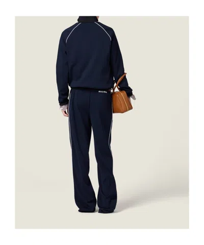 Miu Miu Technical Jersey Blouson Jacket In Blue