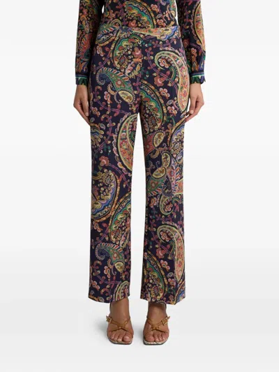Etro Womens Bootcut Trousers Paisley Pattern In Blue
