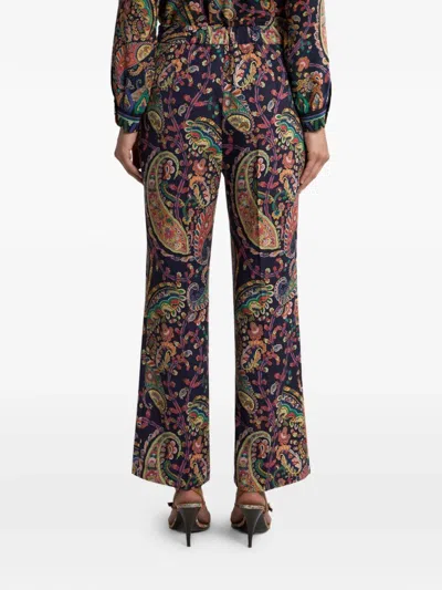 Etro Womens Bootcut Trousers Paisley Pattern In Blue