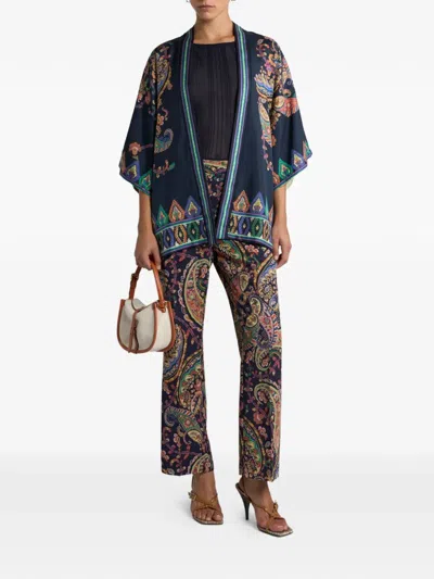 Etro Womens Bootcut Trousers Paisley Pattern In Blue
