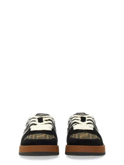 Fendi Match Ff Jacquard Fabric And Suede Sneakers In Black