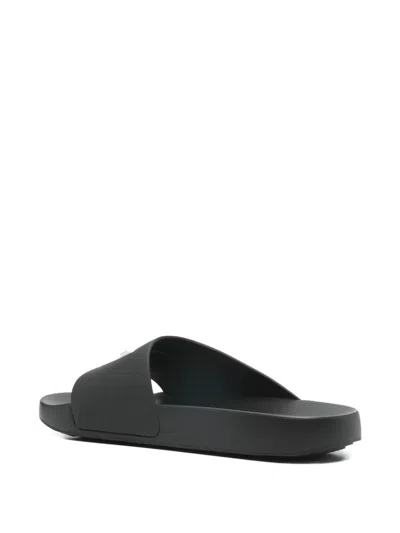 Givenchy Black Sandals With Wide Band And Contrasting Logo Patch In Rubber Man