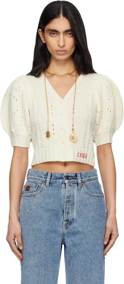 Chloé Cardigan Manches Bouffantes En Maille De Laine Et Cachemire In White