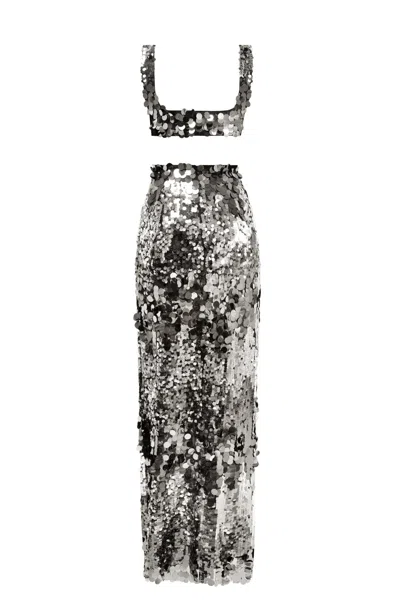 Milla Dazzling Sequined Set In Silver