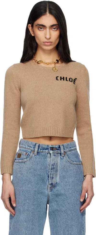 Chloé Wool And Cashmere Blend Sweater With Logo In Brown