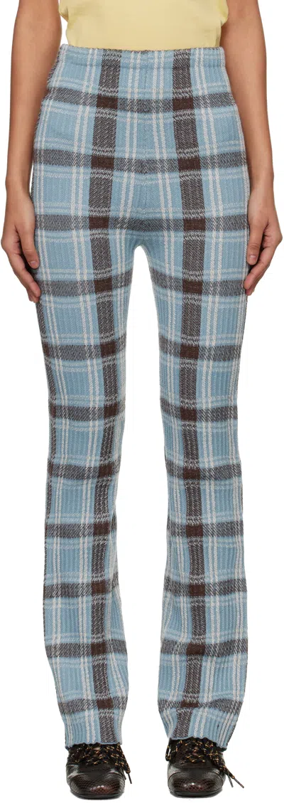 Acne Studios Checked Wool-blend Slim Pants In Blue