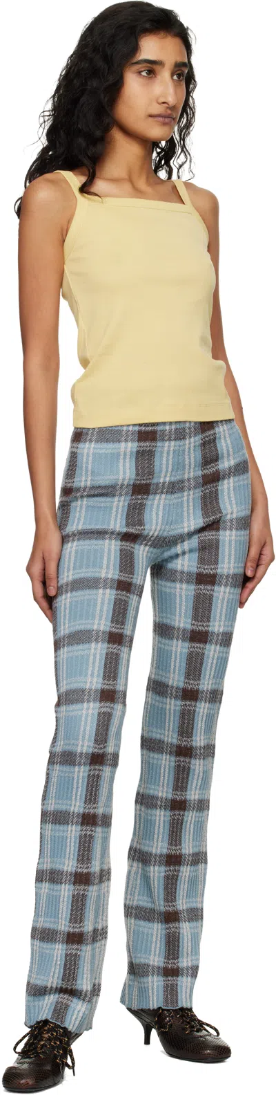 Acne Studios Checked Wool-blend Slim Pants In Blue
