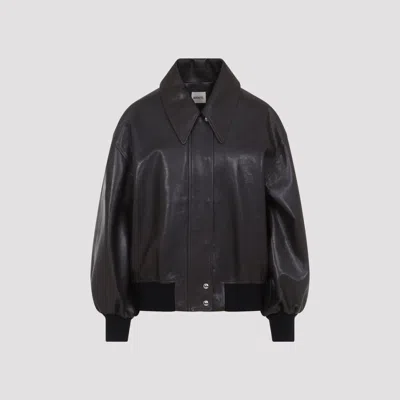 Khaite Womens Dark Brown Shelman Pointed-collar Leather Jacket Xs In Black