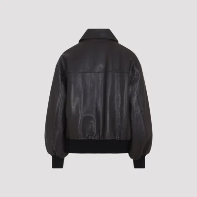 Khaite Womens Dark Brown Shelman Pointed-collar Leather Jacket Xs In Black