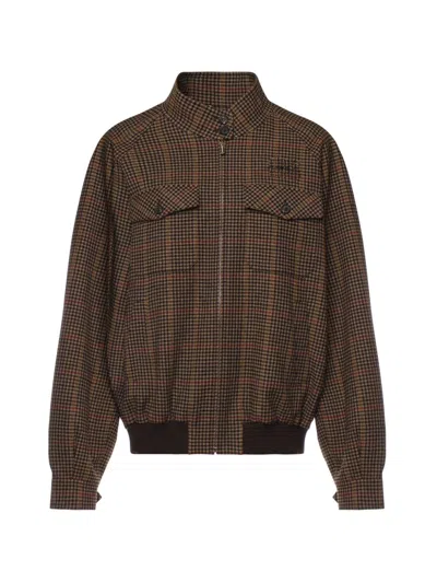 Miu Miu Wool Jacket Check Pattern High Collar In Brown