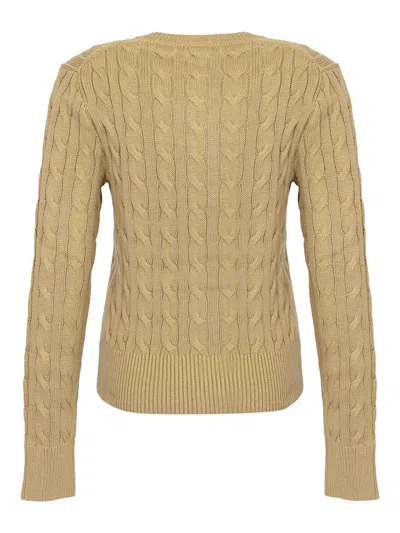 Polo Ralph Lauren Cotton Cable Long Sleeve Cardigan Vintage Khaki In Brown