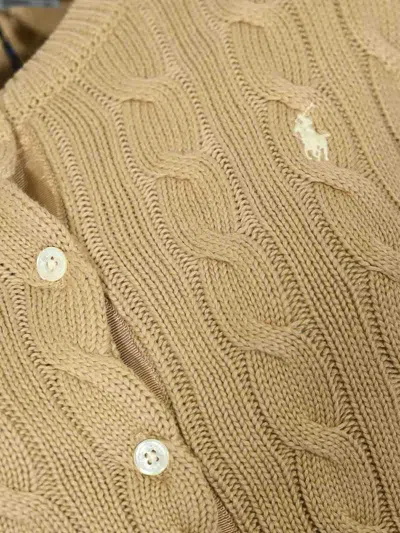 Polo Ralph Lauren Cotton Cable Long Sleeve Cardigan Vintage Khaki In Brown