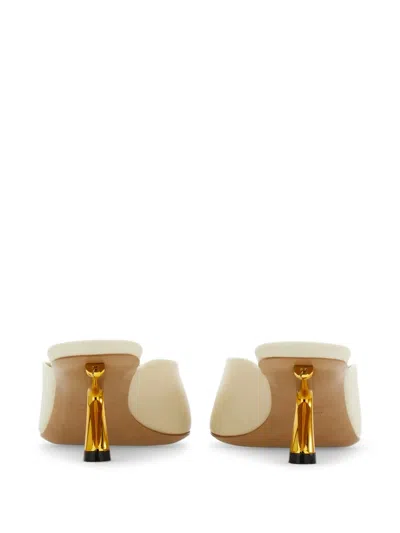 Ferragamo Ivory Leather Igea Mules In Metallic