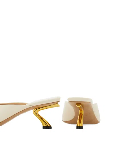 Ferragamo Ivory Leather Igea Mules In Metallic