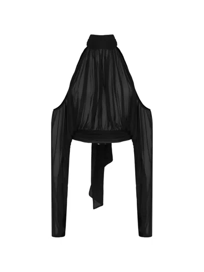 Giuseppe Di Morabito Ruched Draped Silk Blouse In Black