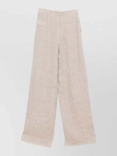 Emporio Armani Linen Trousers High Waist Wide Leg Textured In Neutral