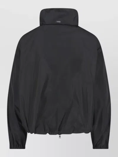 Herno High Collar Jacket Elastic Cuffs Drawstring Hem In Black