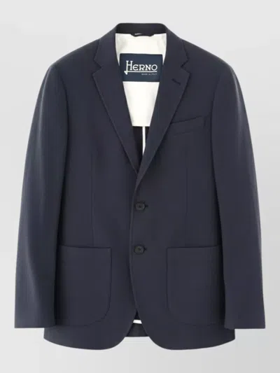 Herno Tailored Jacket Notch Lapel Front Pockets In Blue