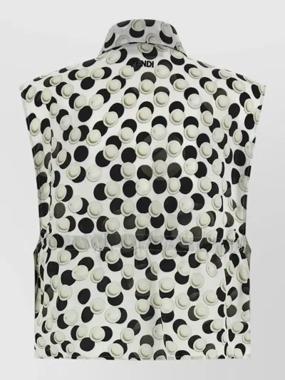 Fendi Cropped Top Dot Pattern Collared Sleeveless In Gray