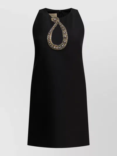 Valentino Garavani Rhinestone Snake Embroidery Crepe Couture Short Dress In Black