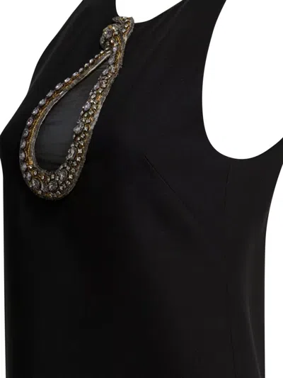 Valentino Garavani Rhinestone Snake Embroidery Crepe Couture Short Dress In Black