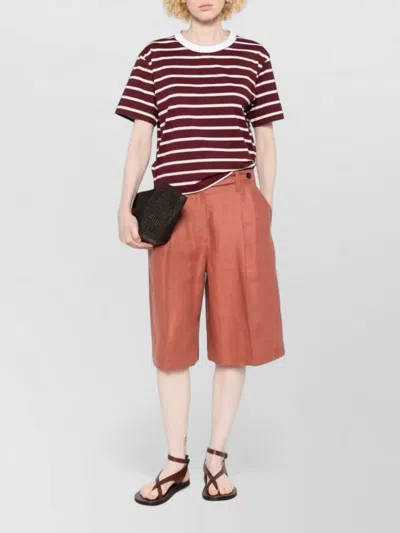 Brunello Cucinelli Linen Shorts Pleated Design Belt Loops Pockets In Red
