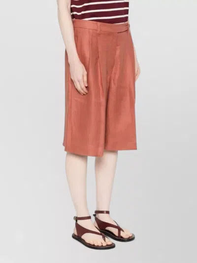 Brunello Cucinelli Linen Shorts Pleated Design Belt Loops Pockets In Red