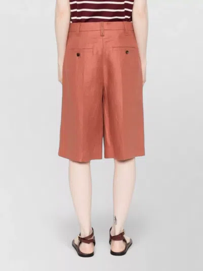 Brunello Cucinelli Linen Shorts Pleated Design Belt Loops Pockets In Red
