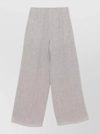 Emporio Armani Linen Wide Leg Textured Trousers In Gray