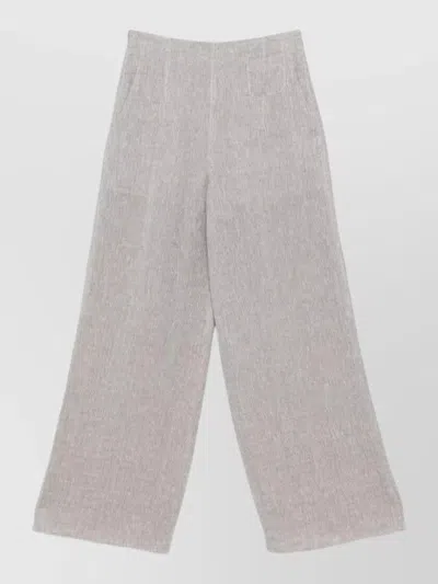 Emporio Armani Linen Wide Leg Textured Trousers In Gray