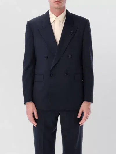 Lardini Iconic Double-breasted Virgin Wool Suit Jacket For Men In Blue