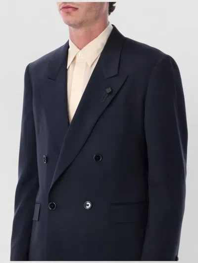 Lardini Iconic Double-breasted Virgin Wool Suit Jacket For Men In Blue