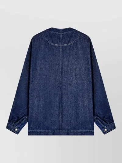 Giorgio Armani Indigo Denim V-neck Metallic Button Jacket In Blue
