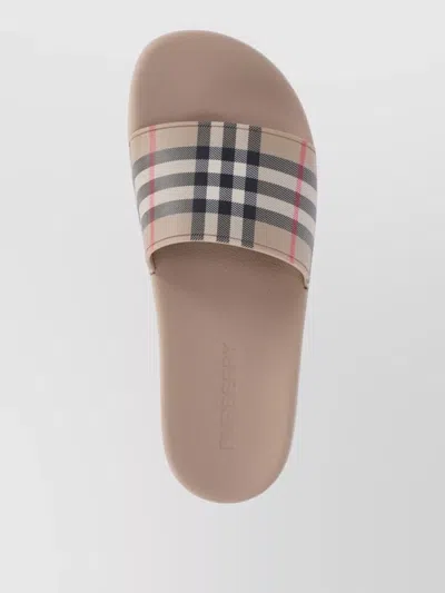 Burberry Slide Sandals Heel Open Toe Patterned Strap