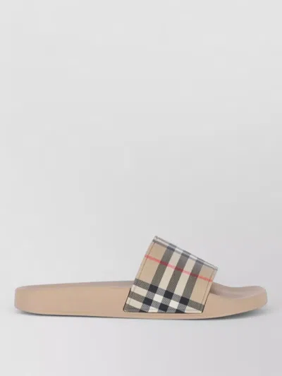 Burberry Slide Sandals Heel Open Toe Patterned Strap