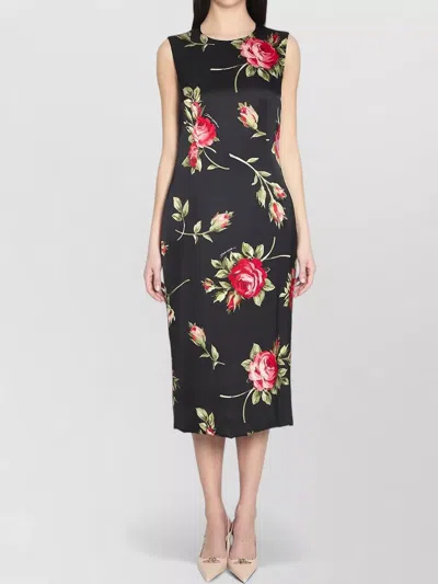 Dolce & Gabbana Women Black Dress With All-over Floral Print In Silk Woman In Multi
