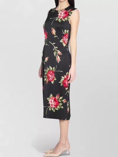 Dolce & Gabbana Women Black Dress With All-over Floral Print In Silk Woman In Multi