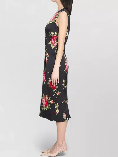 Dolce & Gabbana Women Black Dress With All-over Floral Print In Silk Woman In Multi