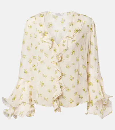 Dorothee Schumacher Printed Georgette Blouse With Ruffle Cuffs In Neutral