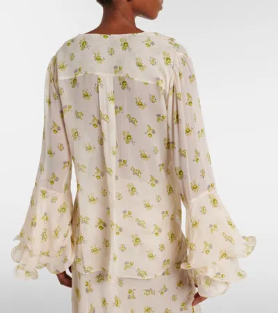 Dorothee Schumacher Printed Georgette Blouse With Ruffle Cuffs In Neutral