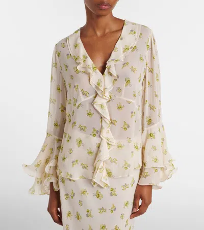 Dorothee Schumacher Printed Georgette Blouse With Ruffle Cuffs In Neutral