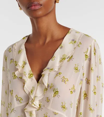 Dorothee Schumacher Printed Georgette Blouse With Ruffle Cuffs In Neutral