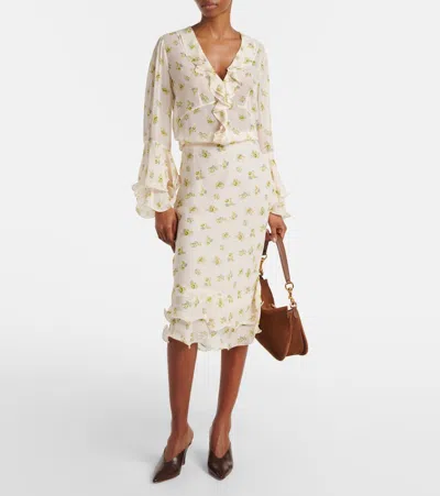 Dorothee Schumacher Printed Georgette Blouse With Ruffle Cuffs In Neutral