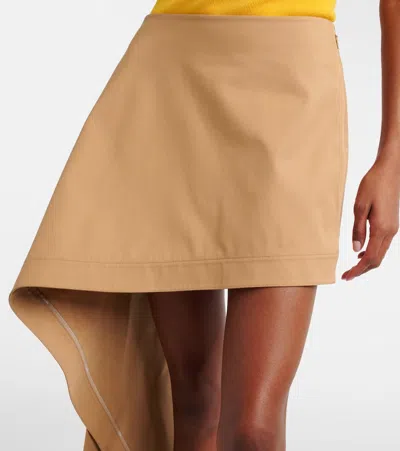 Loewe Womens Beige Draped-side Asymmetric-hem Cotton-blend Mini Skirt In Multi
