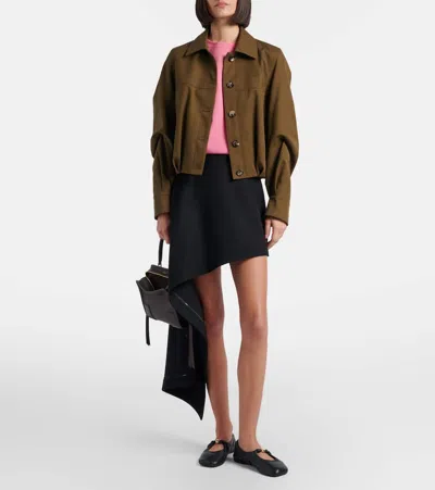 Loewe Womens Black Draped-side Asymmetric-hem Cotton-blend Mini Skirt In Black